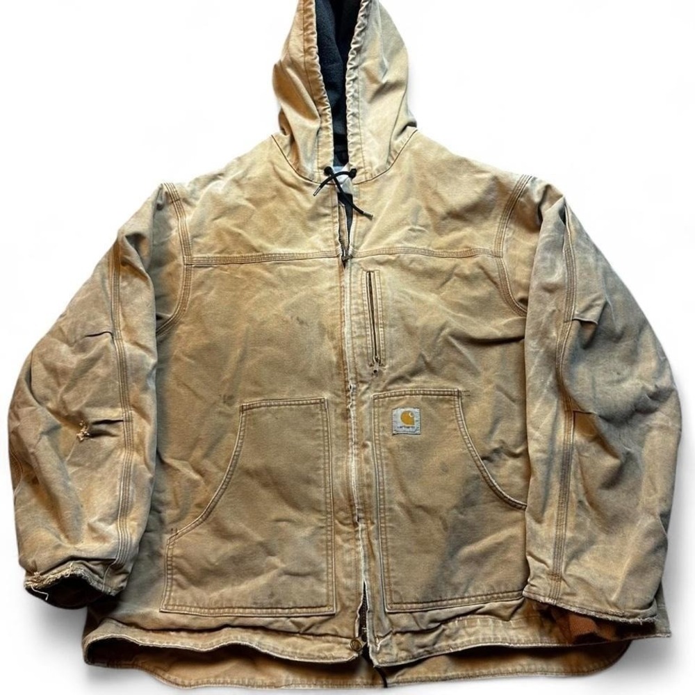 Vintage Carhartt tan fleece lined hooded‎ chore gorpcore jacket size 2XL